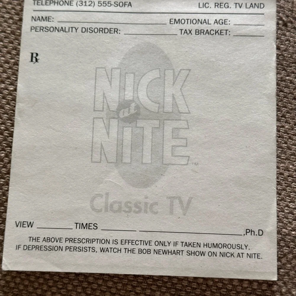 Nick at Nite Classic TV Bob Hartley PhD Prescription Pad